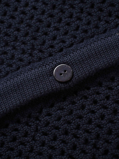Crochet Knit Button Down Cardigan-Navy