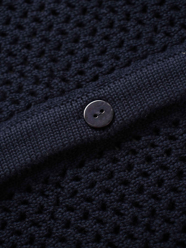 Crochet Knit Button Down Cardigan-Navy