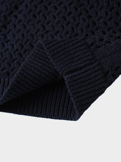 Crochet Knit Button Down Cardigan-Navy