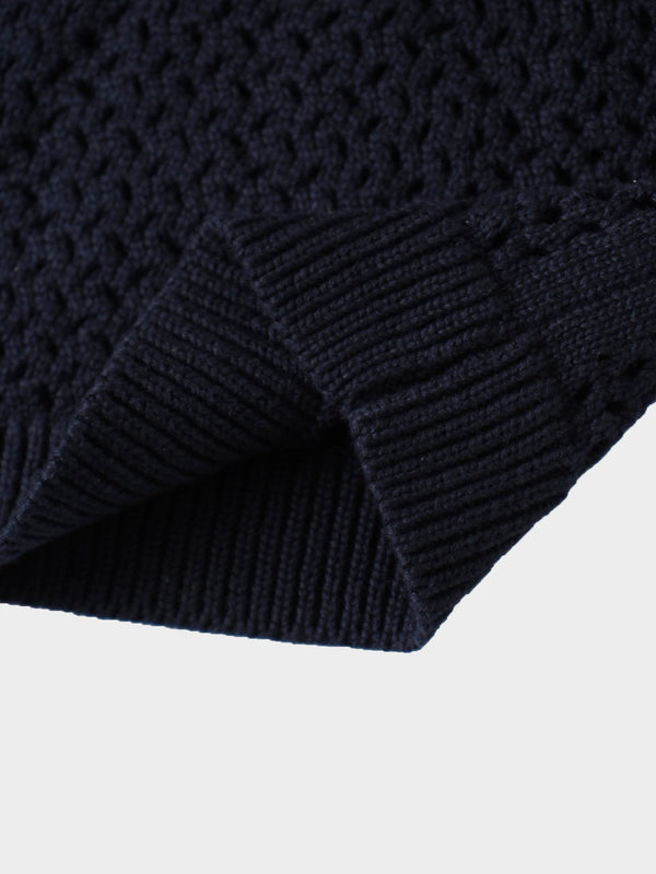 Crochet Knit Button Down Cardigan-Navy