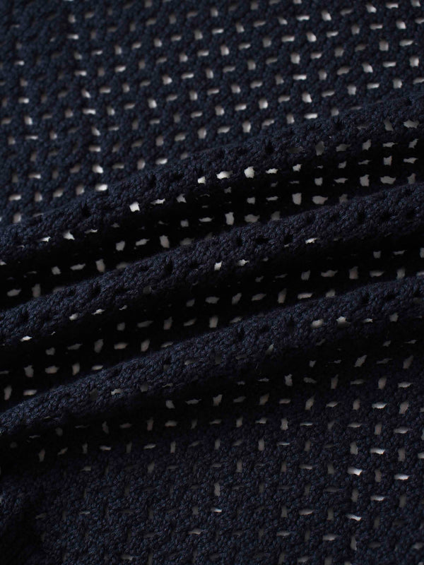 Crochet Knit Button Down Cardigan-Navy