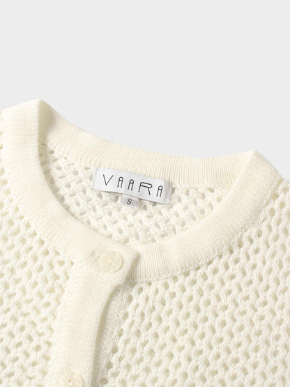 Crochet Knit Button Down Cardigan-White