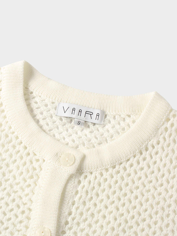 Crochet Knit Button Down Cardigan-White