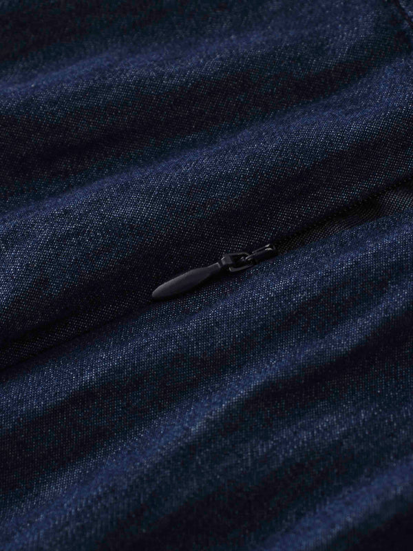 Side Inverted Pleat Denim Skirt-Dark Blue