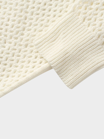 Crochet Knit Button Down Cardigan-White
