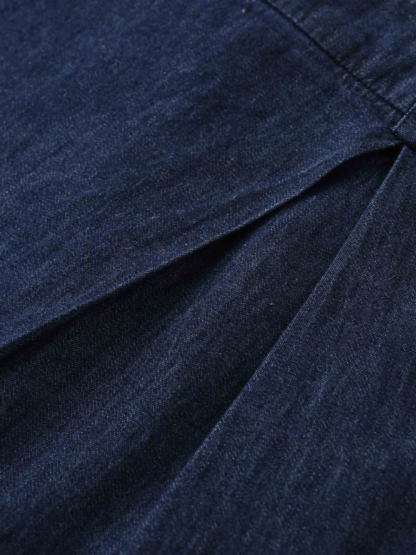 Side Inverted Pleat Denim Skirt-Dark Blue