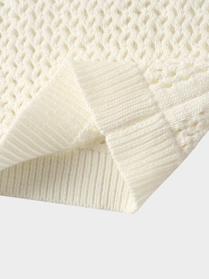 Crochet Knit Button Down Cardigan-White