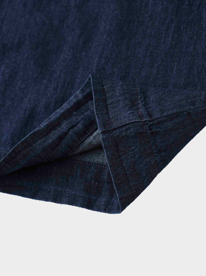 Side Inverted Pleat Denim Skirt-Dark Blue
