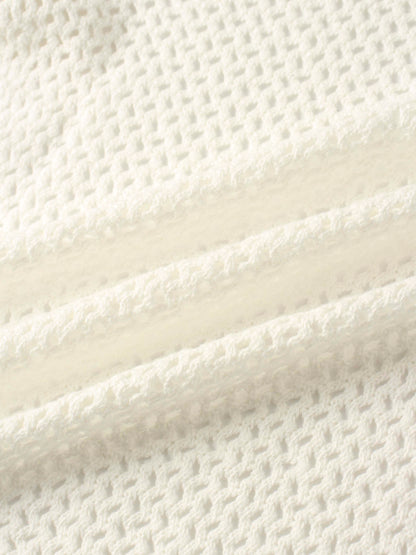Crochet Knit Button Down Cardigan-White