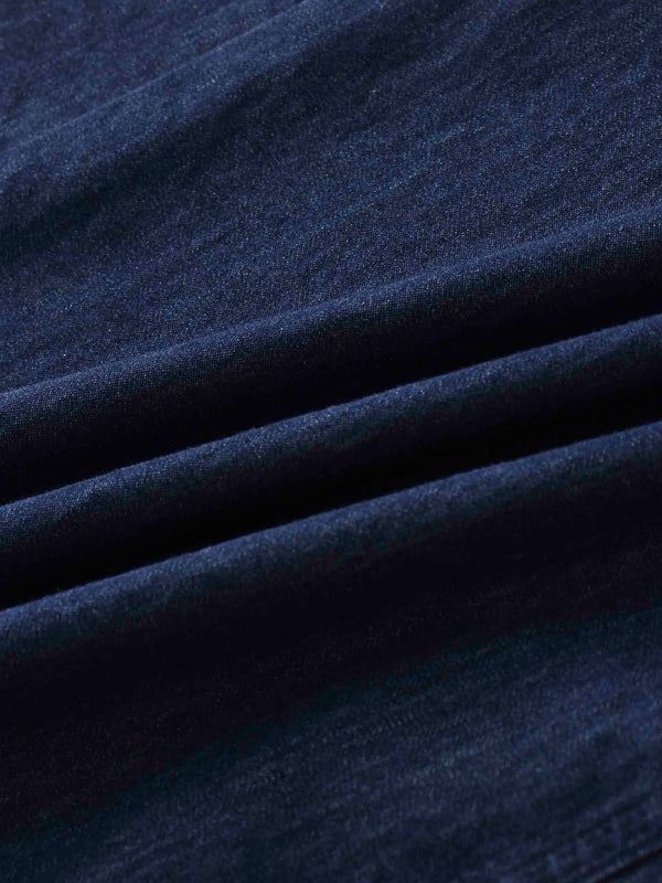 Side Inverted Pleat Denim Skirt-Dark Blue