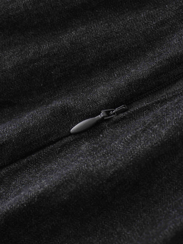Side Inverted Pleat Denim Skirt-Black