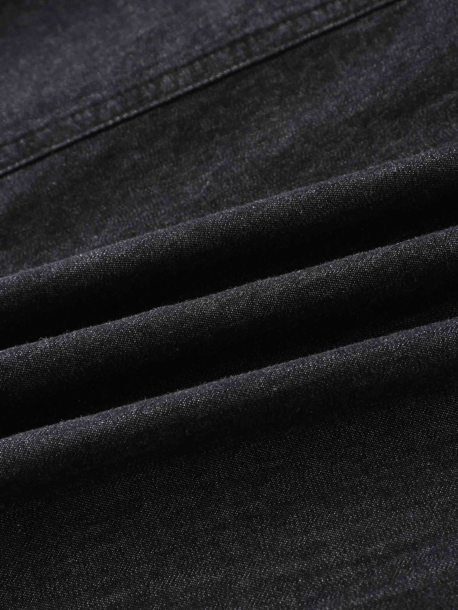 Side Inverted Pleat Denim Skirt-Black