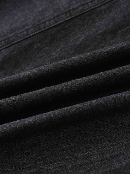 Side Inverted Pleat Denim Skirt-Black