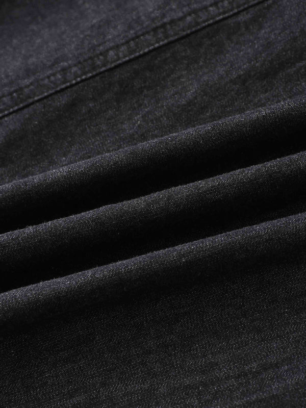 Side Inverted Pleat Denim Skirt-Black