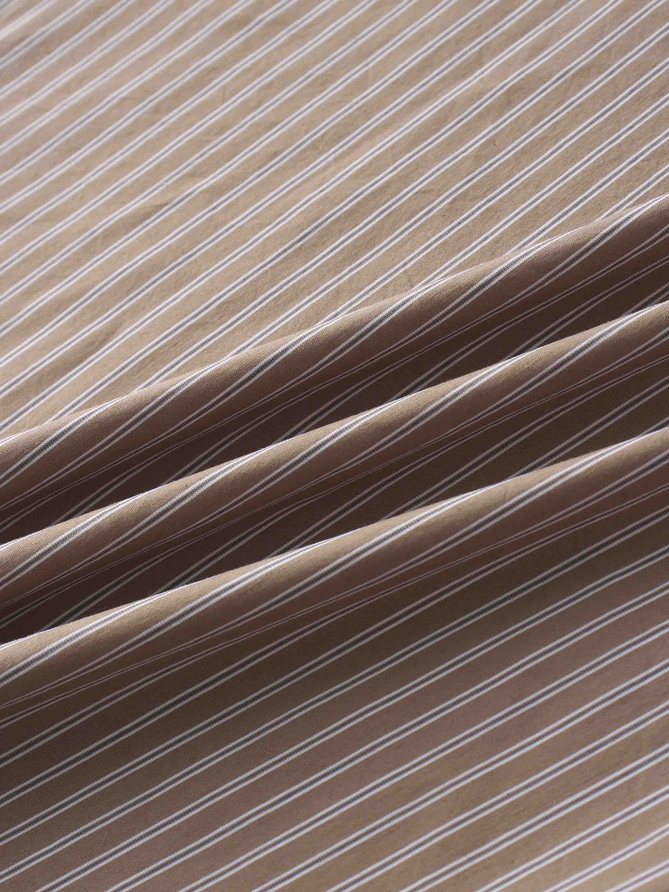 Mixed Pinstripe Belted Shirtdress-Tan