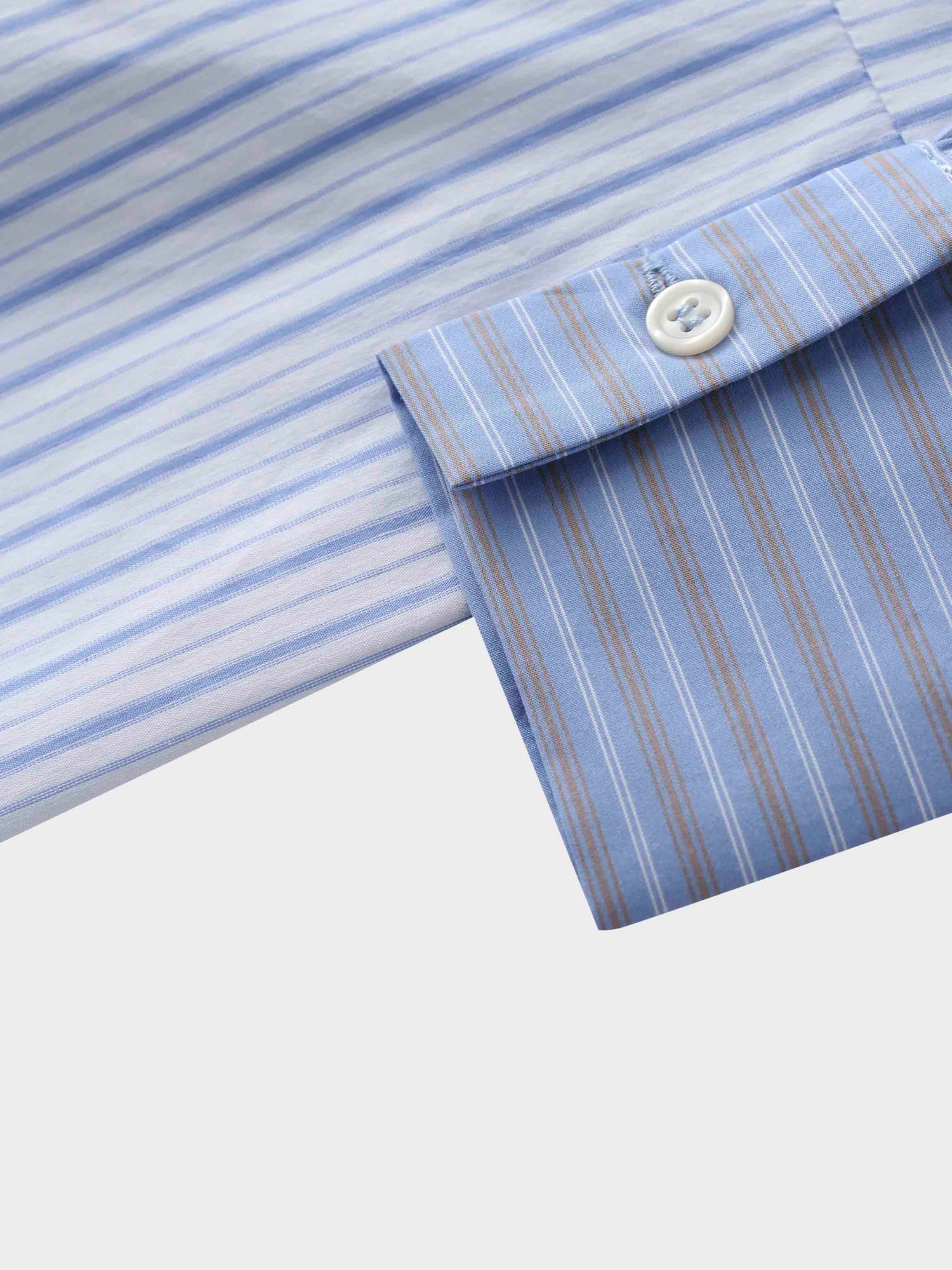 Mixed Pinstripe Belted Shirtdress-Blue