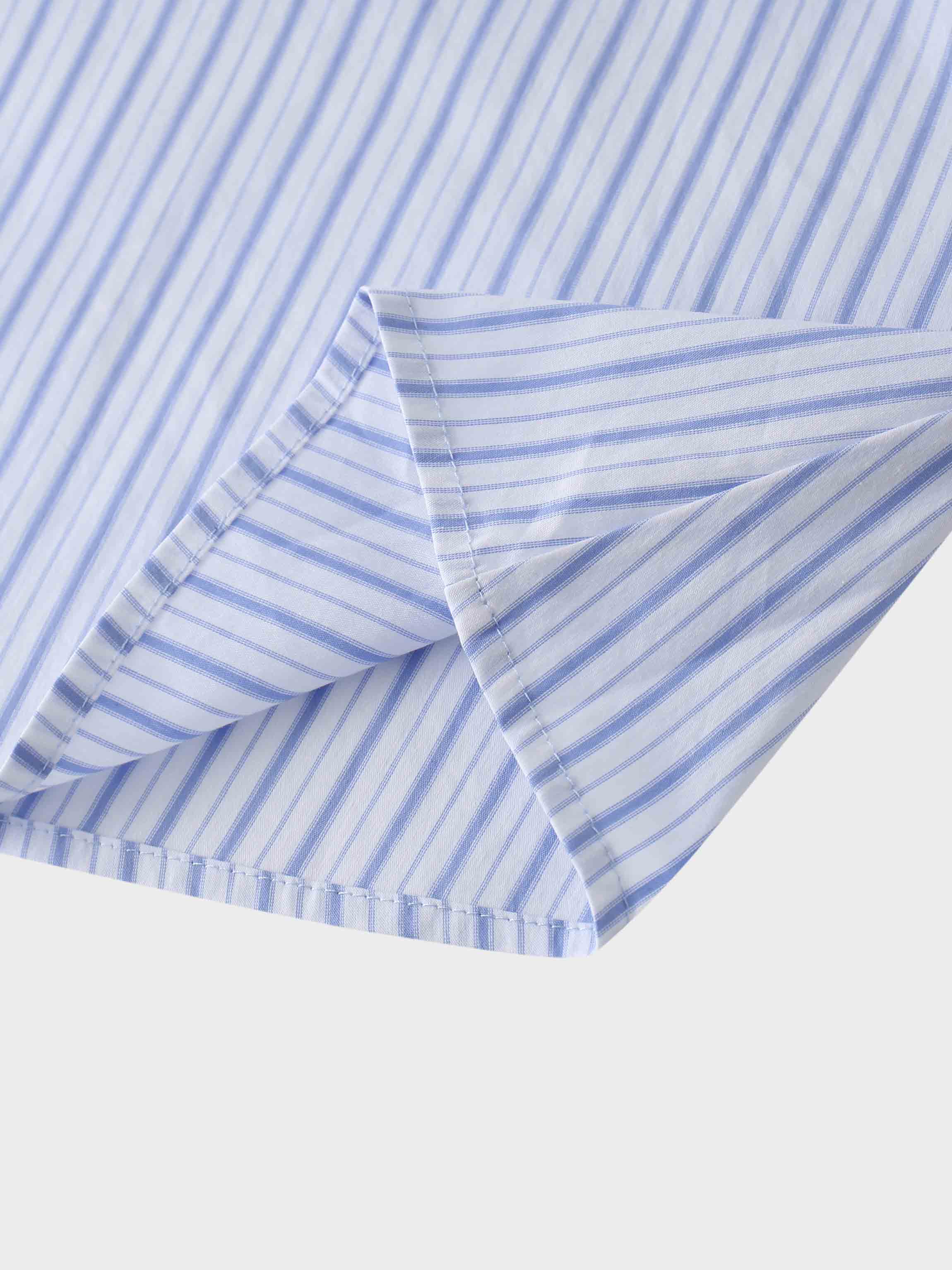 Mixed Pinstripe Belted Shirtdress-Blue