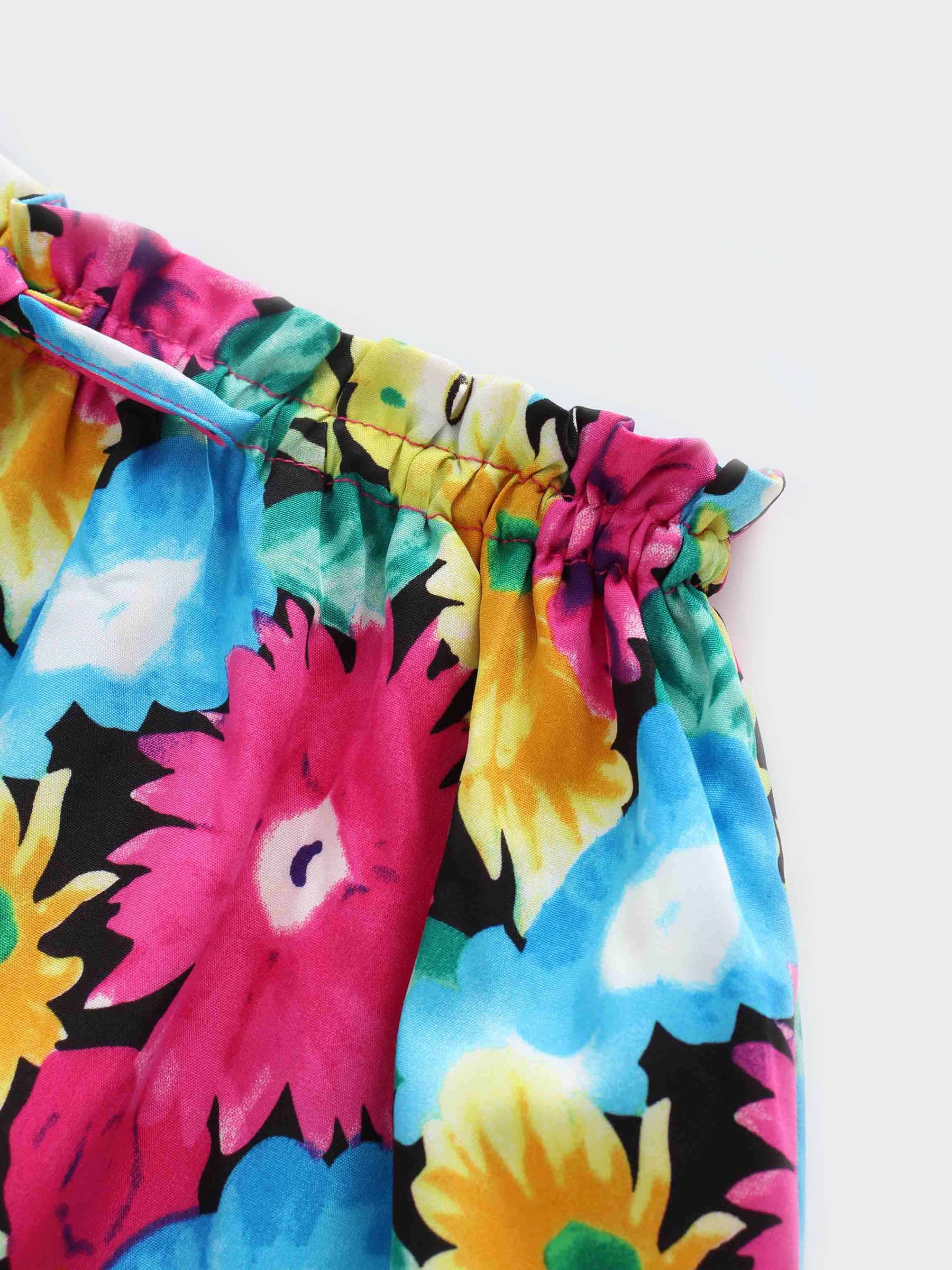 Elastic Waist Printed Skirt-Bright Floral