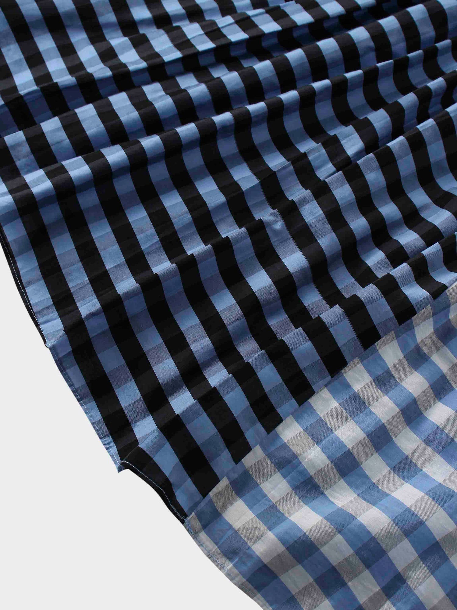 Gingham Two Color Box Pleat Skirt-Blue
