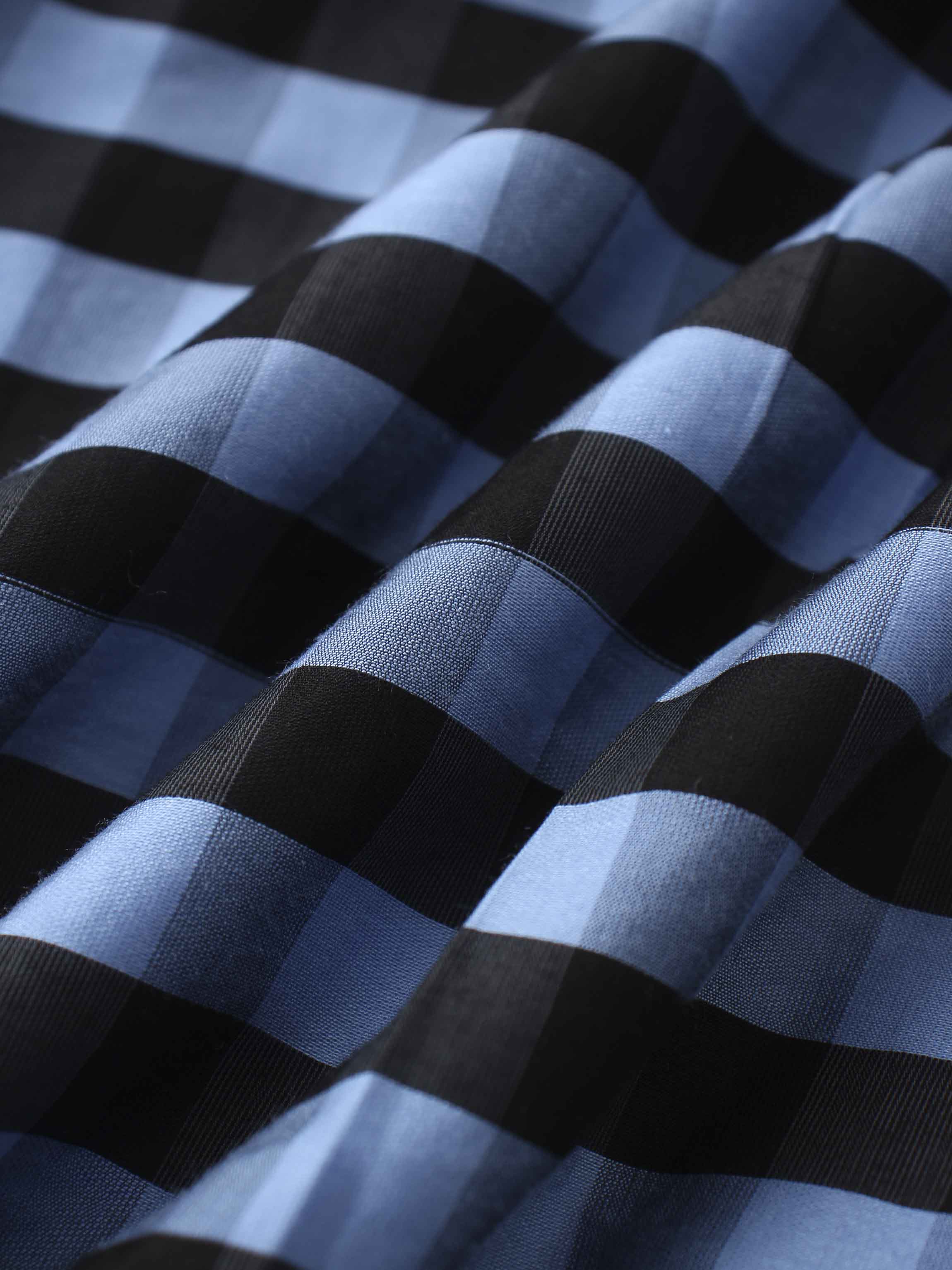 Gingham Two Color Box Pleat Skirt-Blue