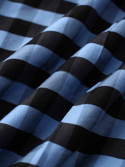Gingham Two Color Box Pleat Skirt-Blue