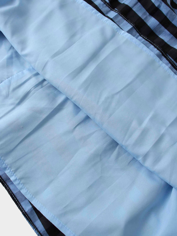 Gingham Two Color Box Pleat Skirt-Blue