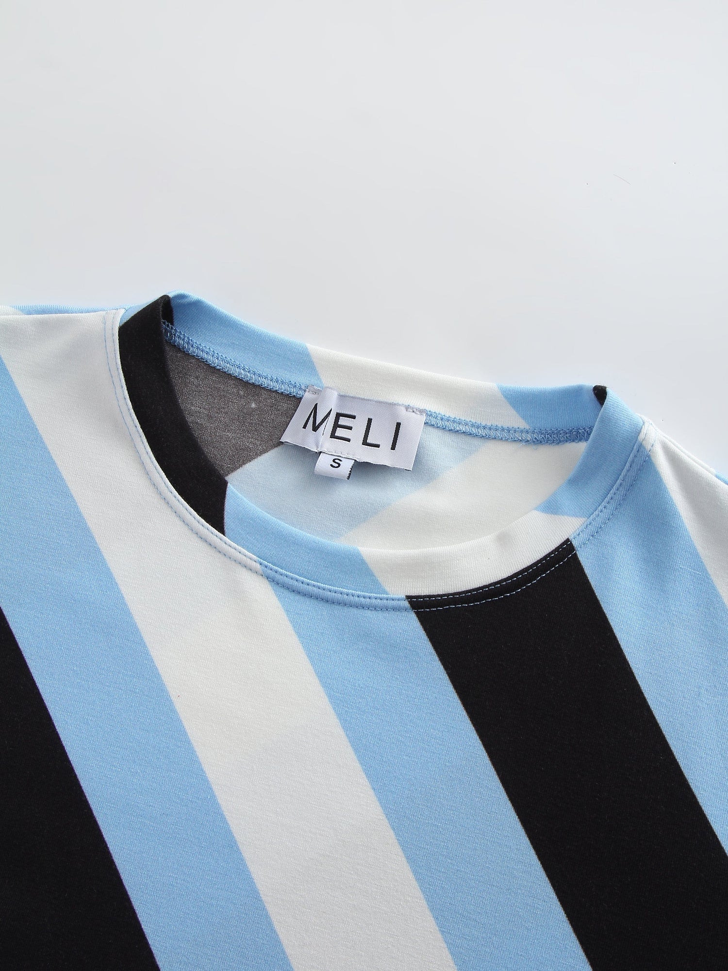 Printed Modal Tee-Light Blue/ B/W Stripe