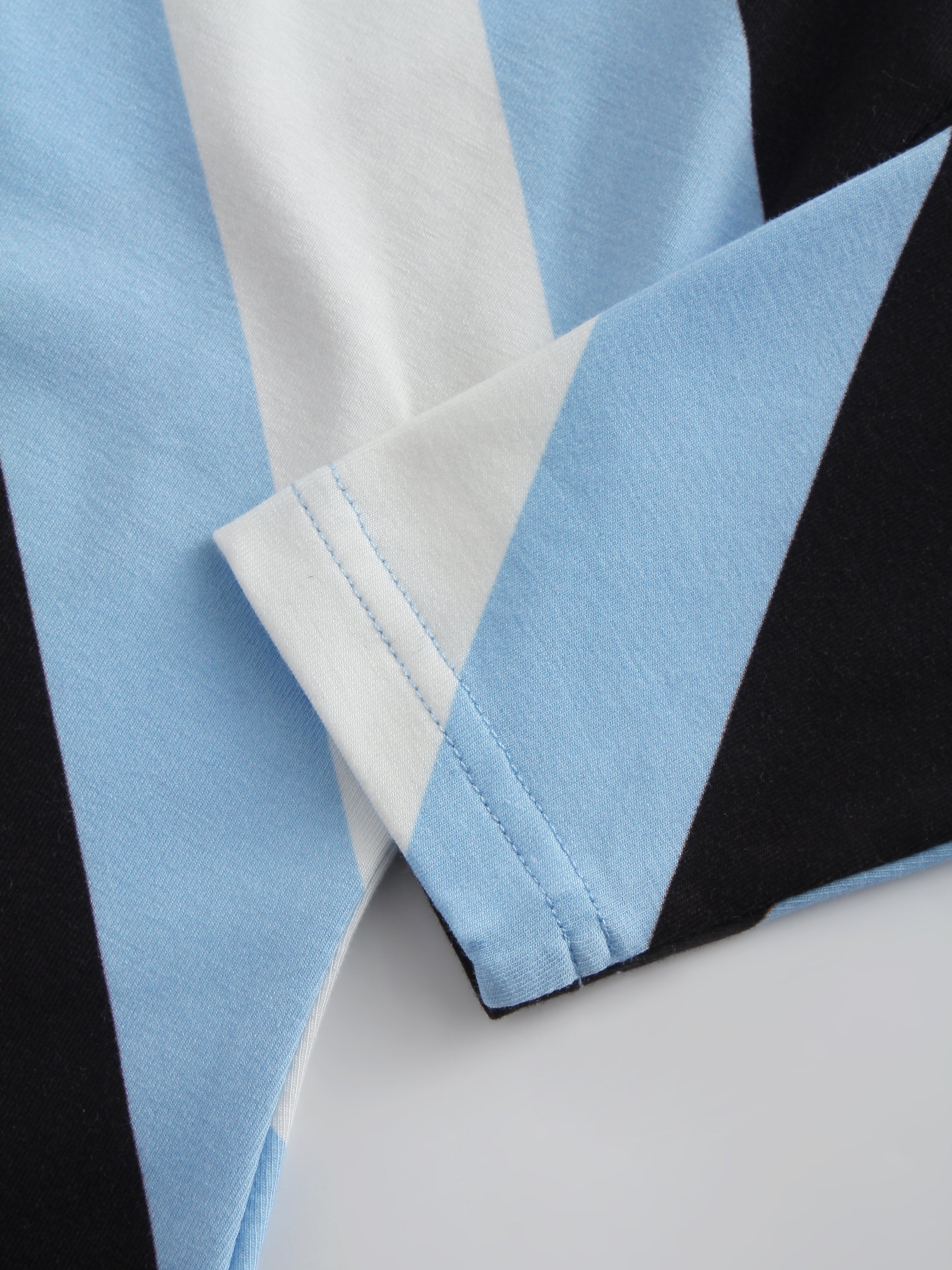 Printed Modal Tee-Light Blue/ B/W Stripe