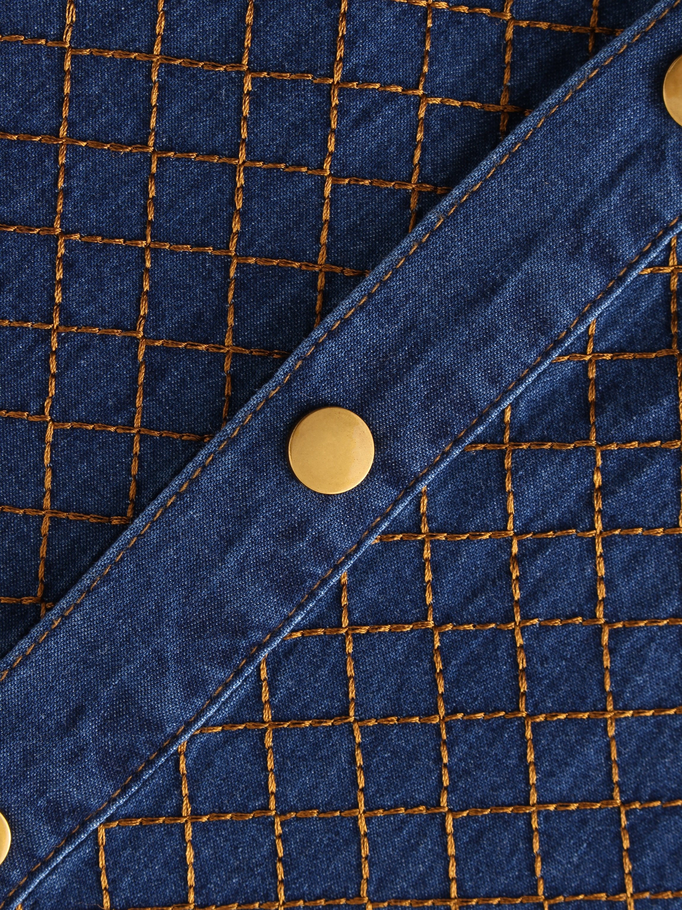 Crossed Stitch Denim Shirt-Blue