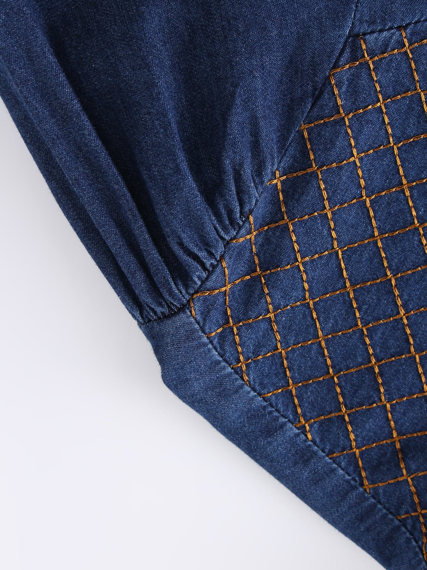 Crossed Stitch Denim Shirt-Blue