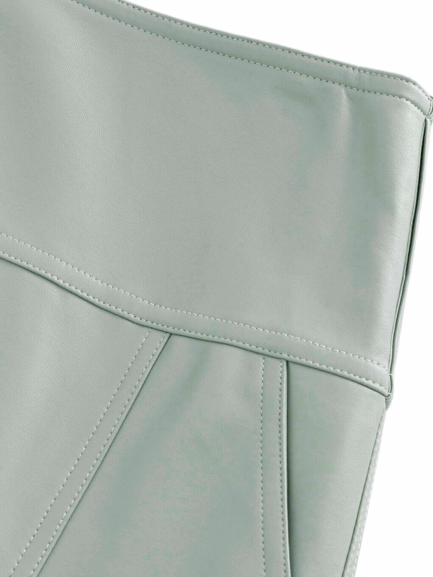 Leather Inverted Pleat Skirt-Seafoam