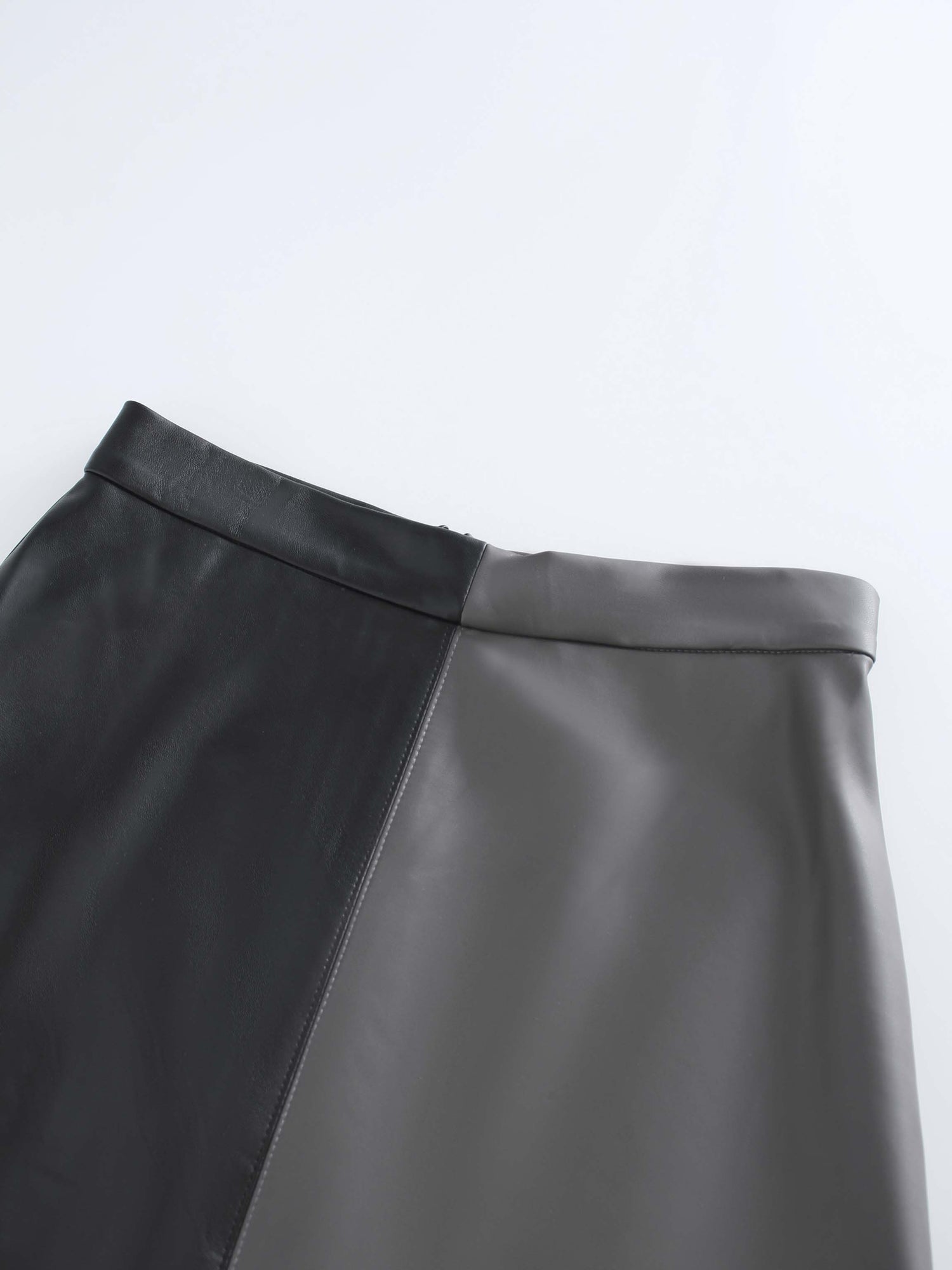 Two Tone Leather Skirt-Black/Grey