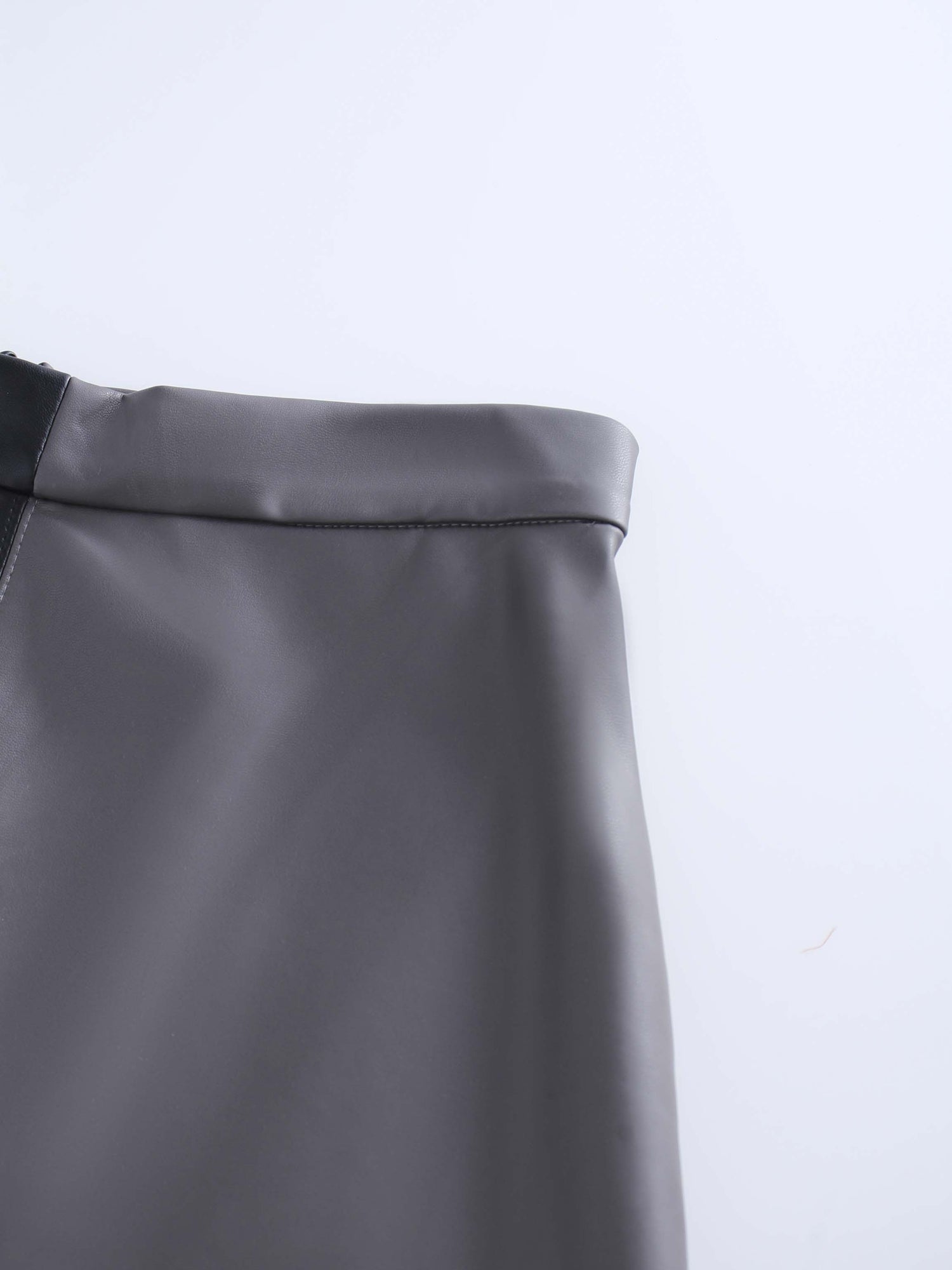 Two Tone Leather Skirt-Black/Grey