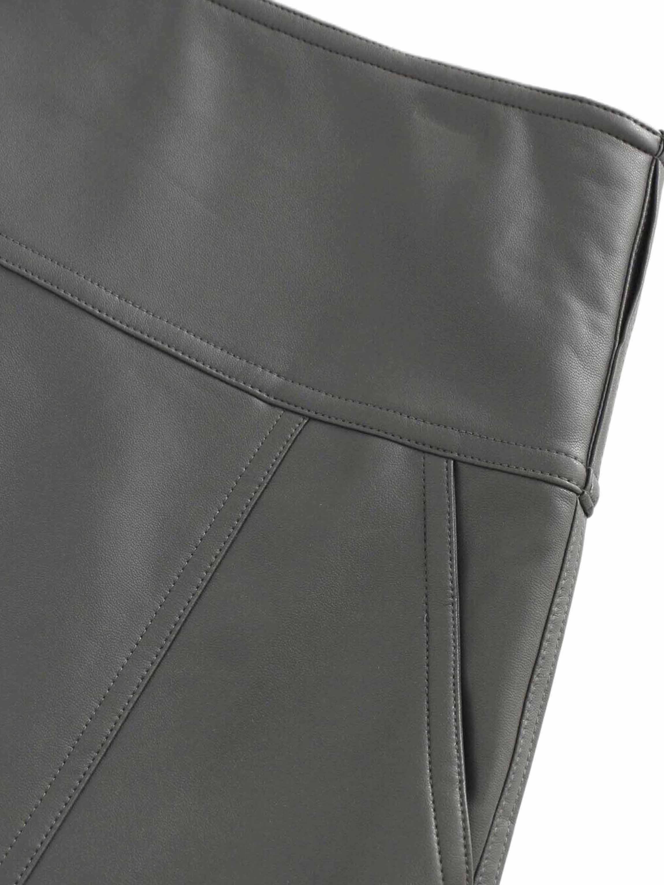 Leather Inverted Pleat Skirt-Grey