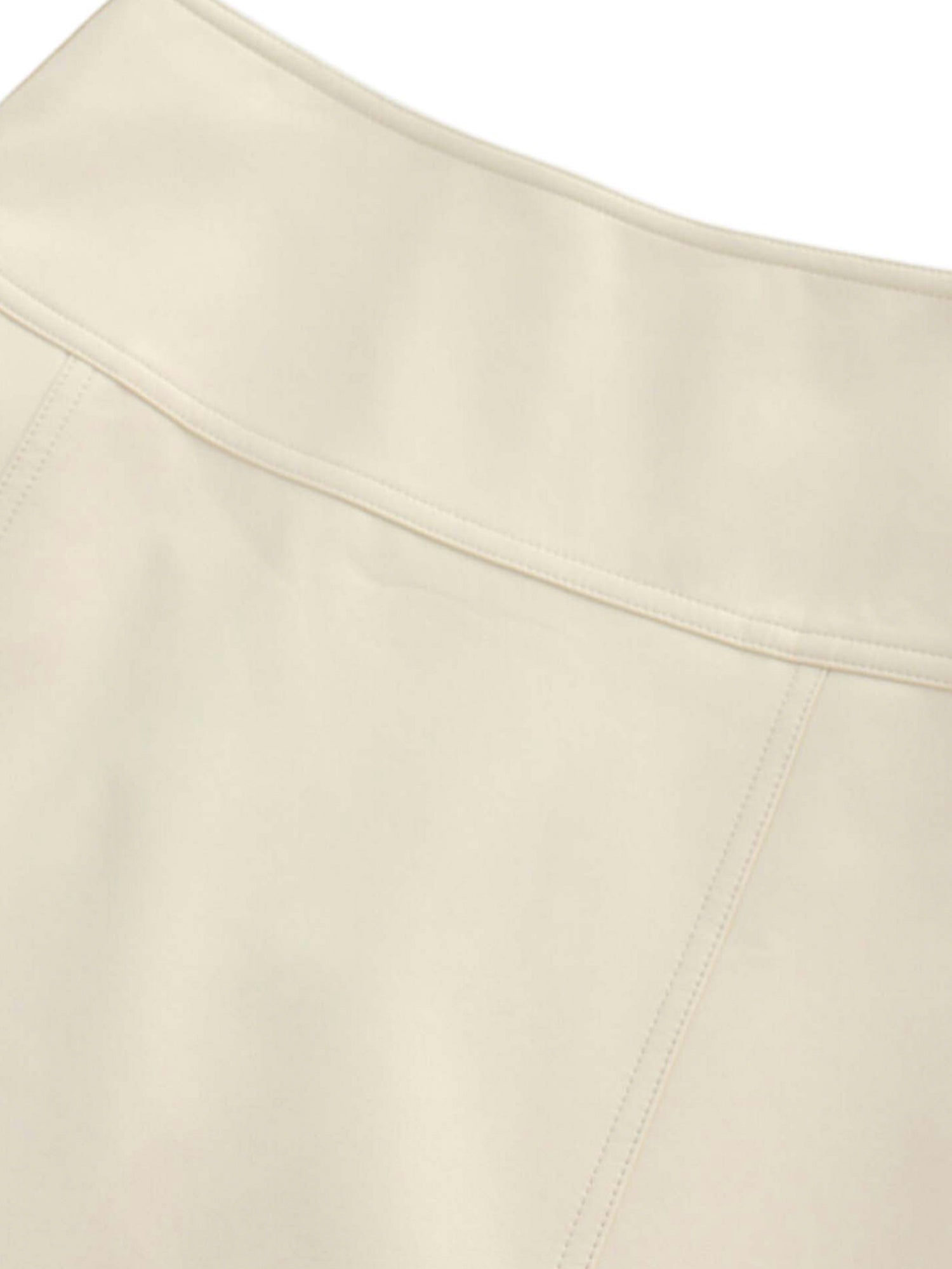 Leather Inverted Pleat Skirt-Ivory