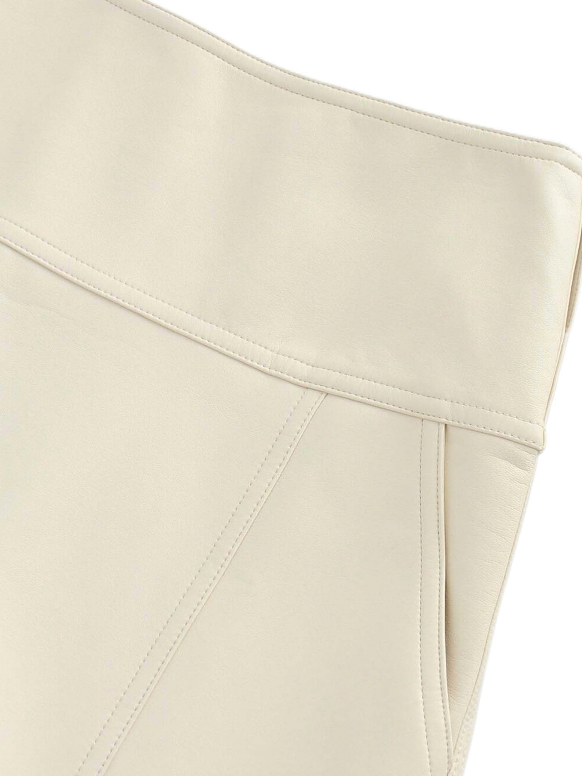 Leather Inverted Pleat Skirt-Ivory