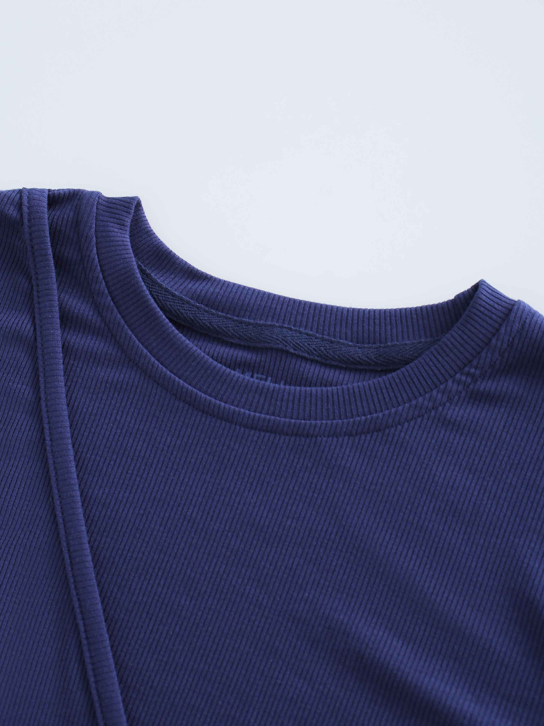 RIBBED WRAP TEE-NAVY