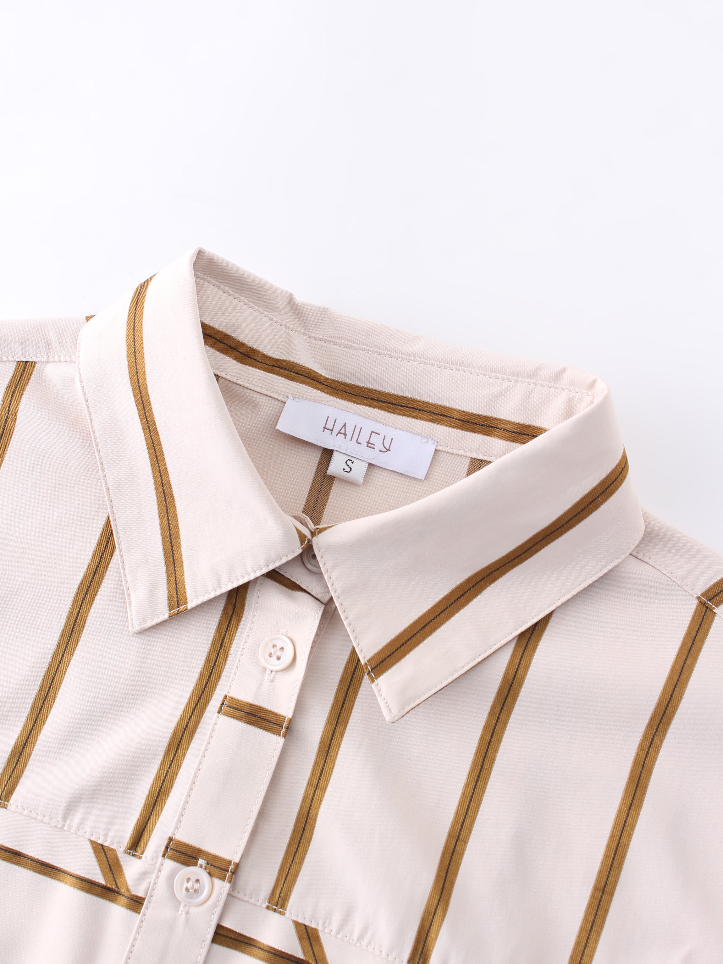 Rounded Hem Button Down Shirt-Tan/Brown