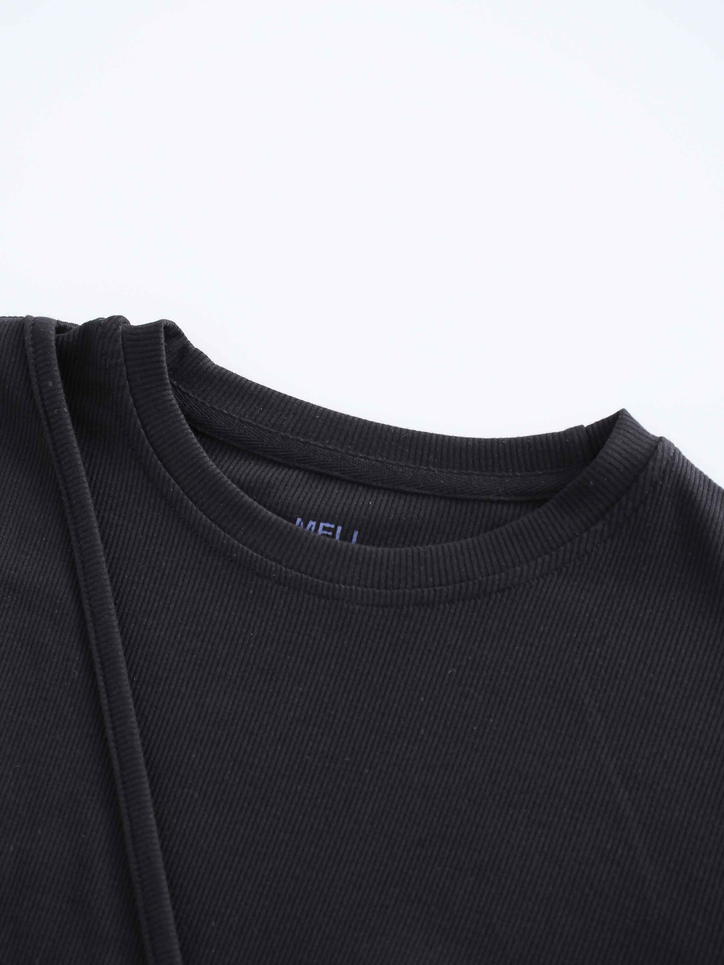 RIBBED WRAP TEE-BLACK