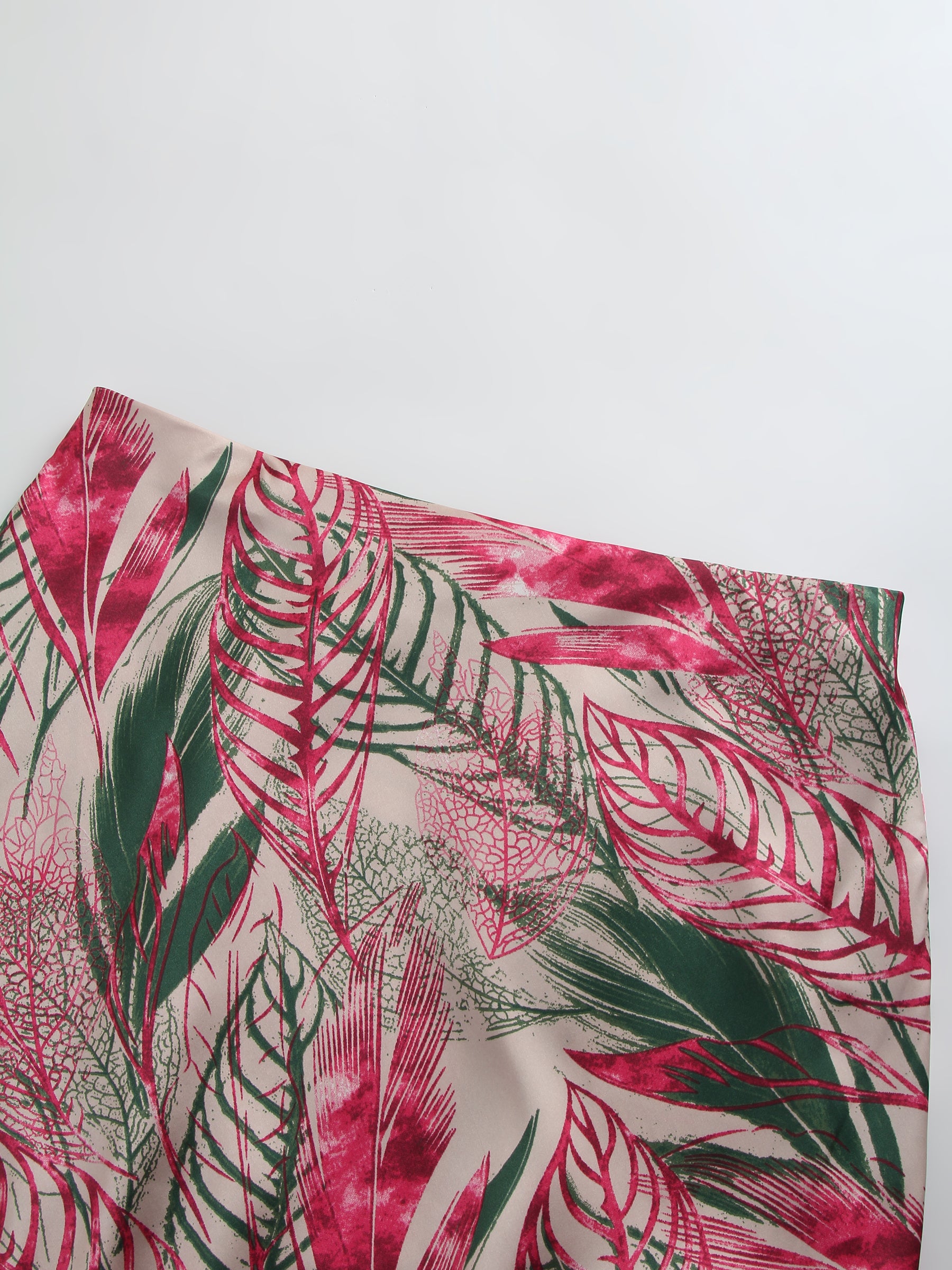 Printed Satin Slip Skirt-Pink Palm