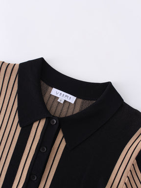 Mixed Stripe Polo Sweater-Tan
