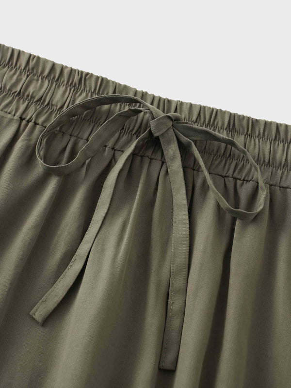 Drawstring Circle Skirt-Olive