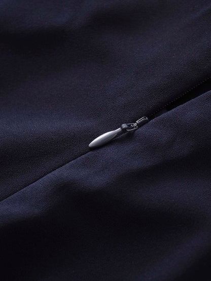 Faux Satin Bottom Flare Skirt-Navy