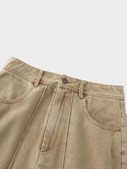 Denim Seamed Skirt-Tan Wash