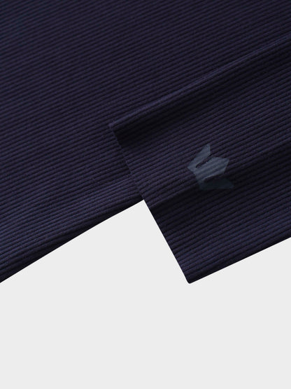 Rounded Hem Ribbed T-Shirt-Navy