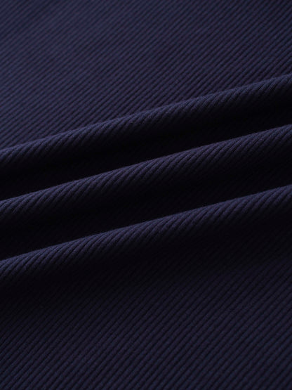 Rounded Hem Ribbed T-Shirt-Navy