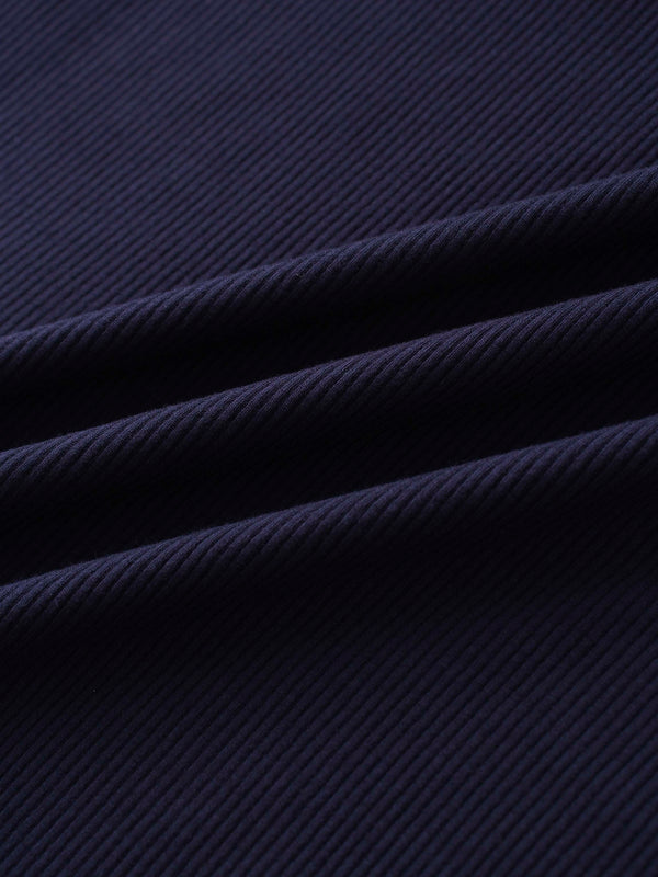 Rounded Hem Ribbed T-Shirt-Navy