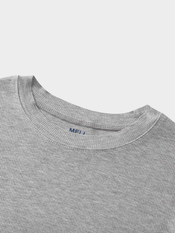 Rounded Hem Ribbed T-Shirt-Grey