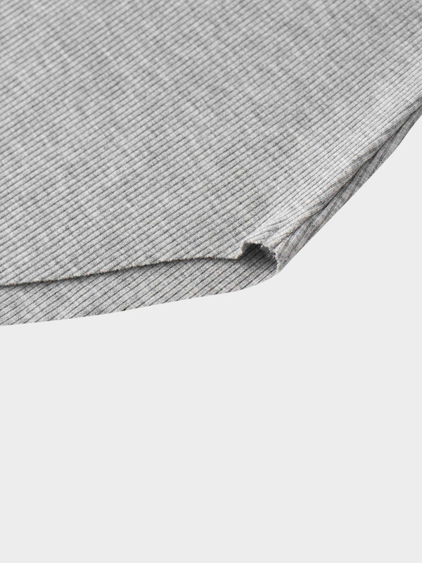 Rounded Hem Ribbed T-Shirt-Grey
