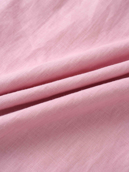 Gathered Waist Linen Skirt-Blush